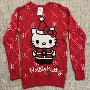 Hello Kitty Christmas Sweater Long Length Red And White Womens Size‎ XXS